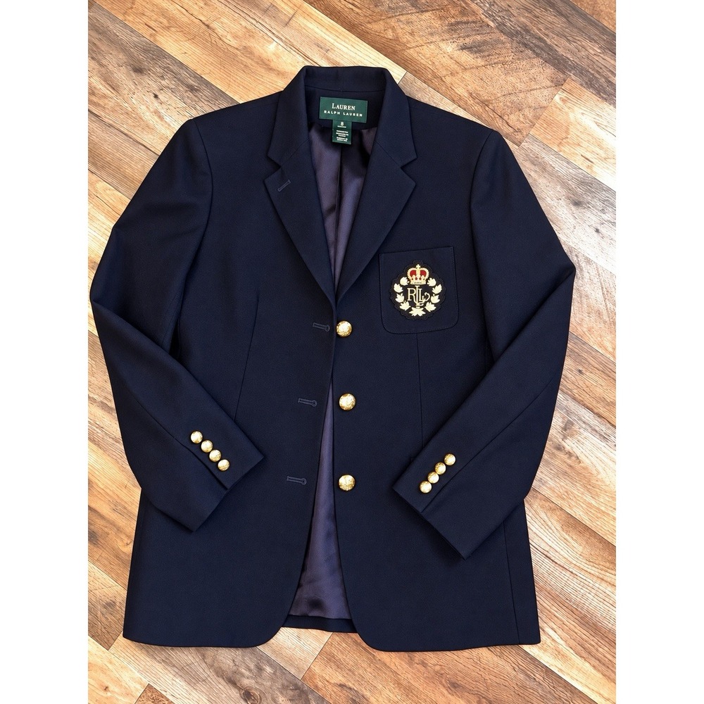 Polo Ralph Lauren Blazer Vintage Crest Blue Size 8 Womens Preppy